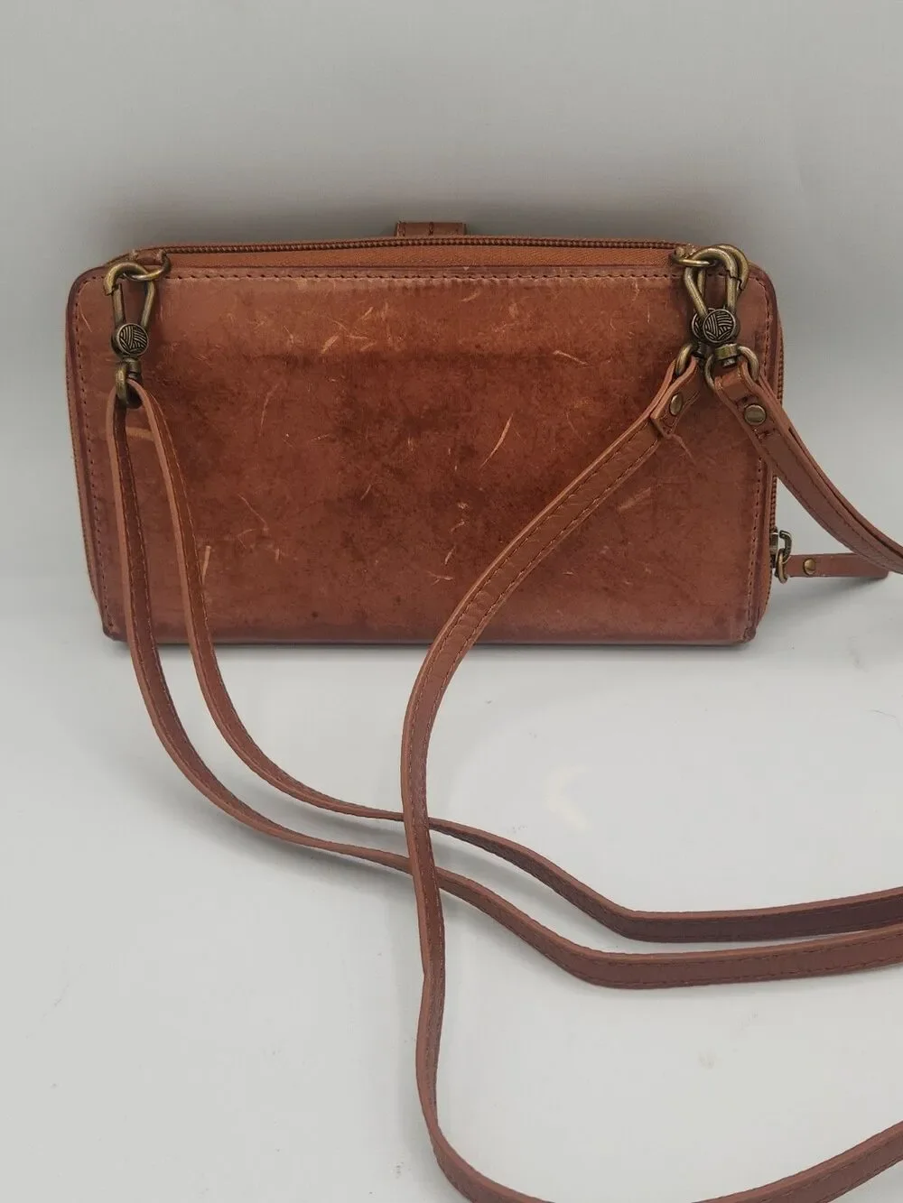 The Sak Brown Distressed Leather Wristlet Wallet Crossbody